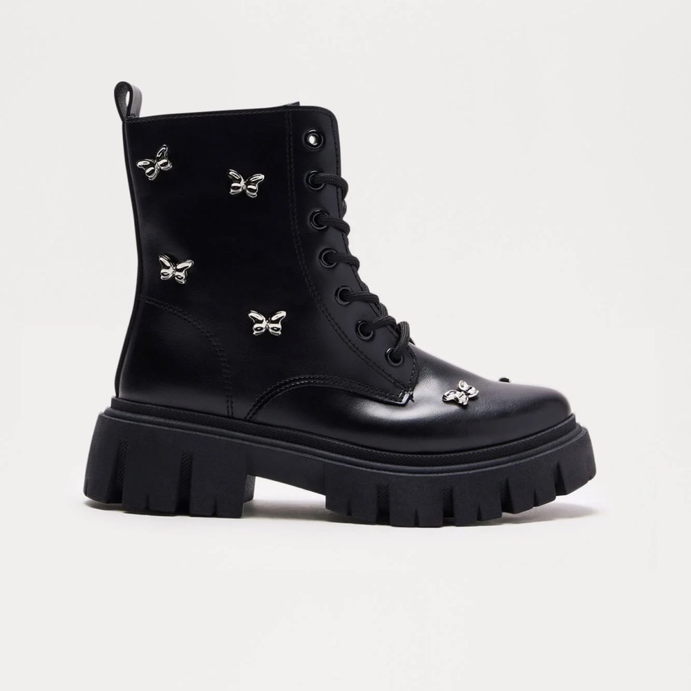 Black Leather Ankle Boots with Silver Accents